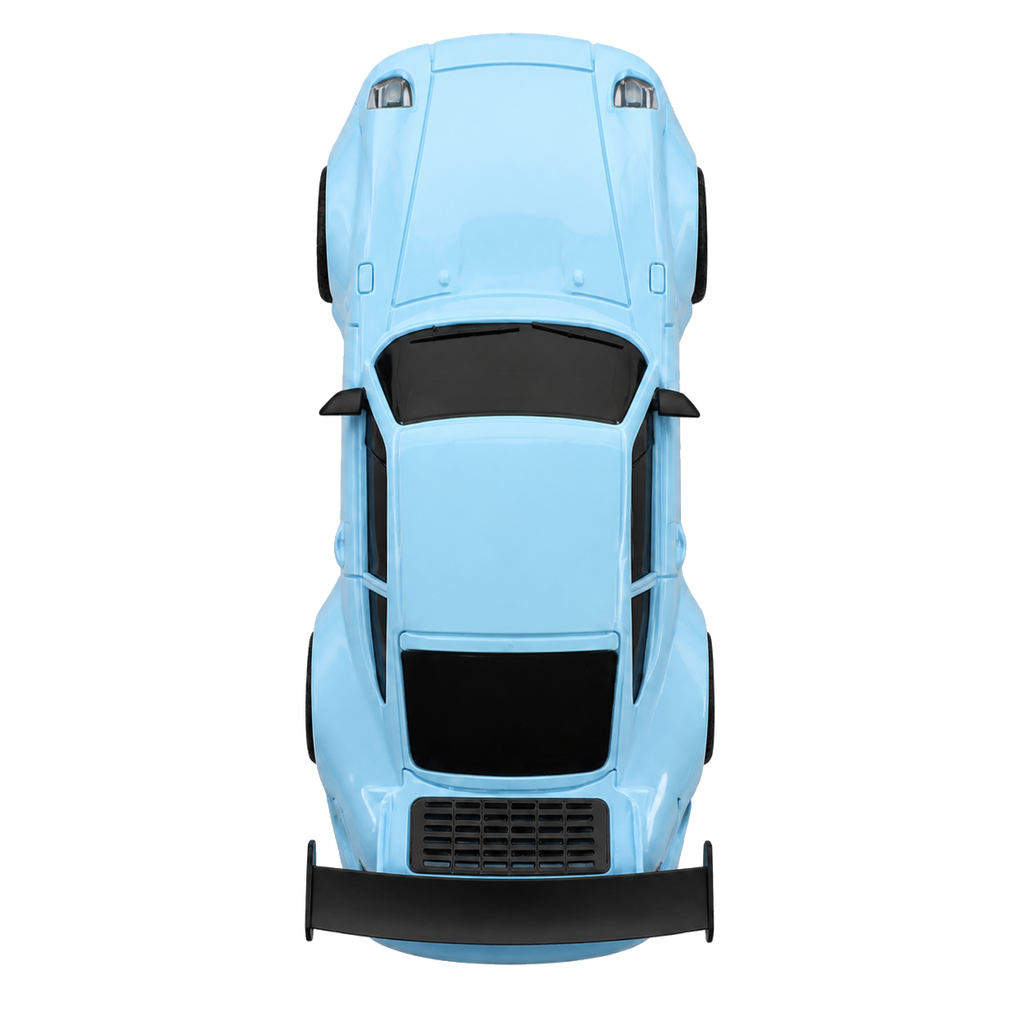 Blauer Porsche Style RC Drift Car, freigestellte Draufsicht